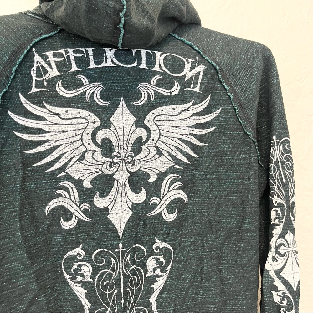 Affliction Reversible Hoodie Teal Green Medium M - Picture 8 of 16
